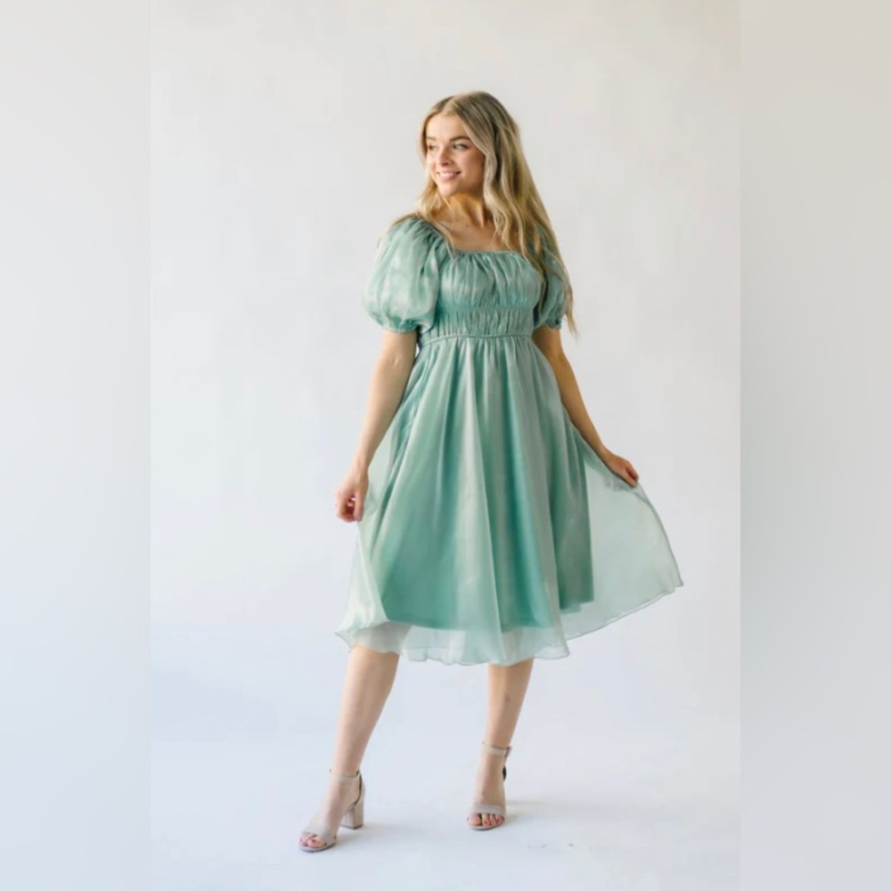Piper & Scoot - The Rhonda Square Neck Babydoll Dress in Seafoam Green